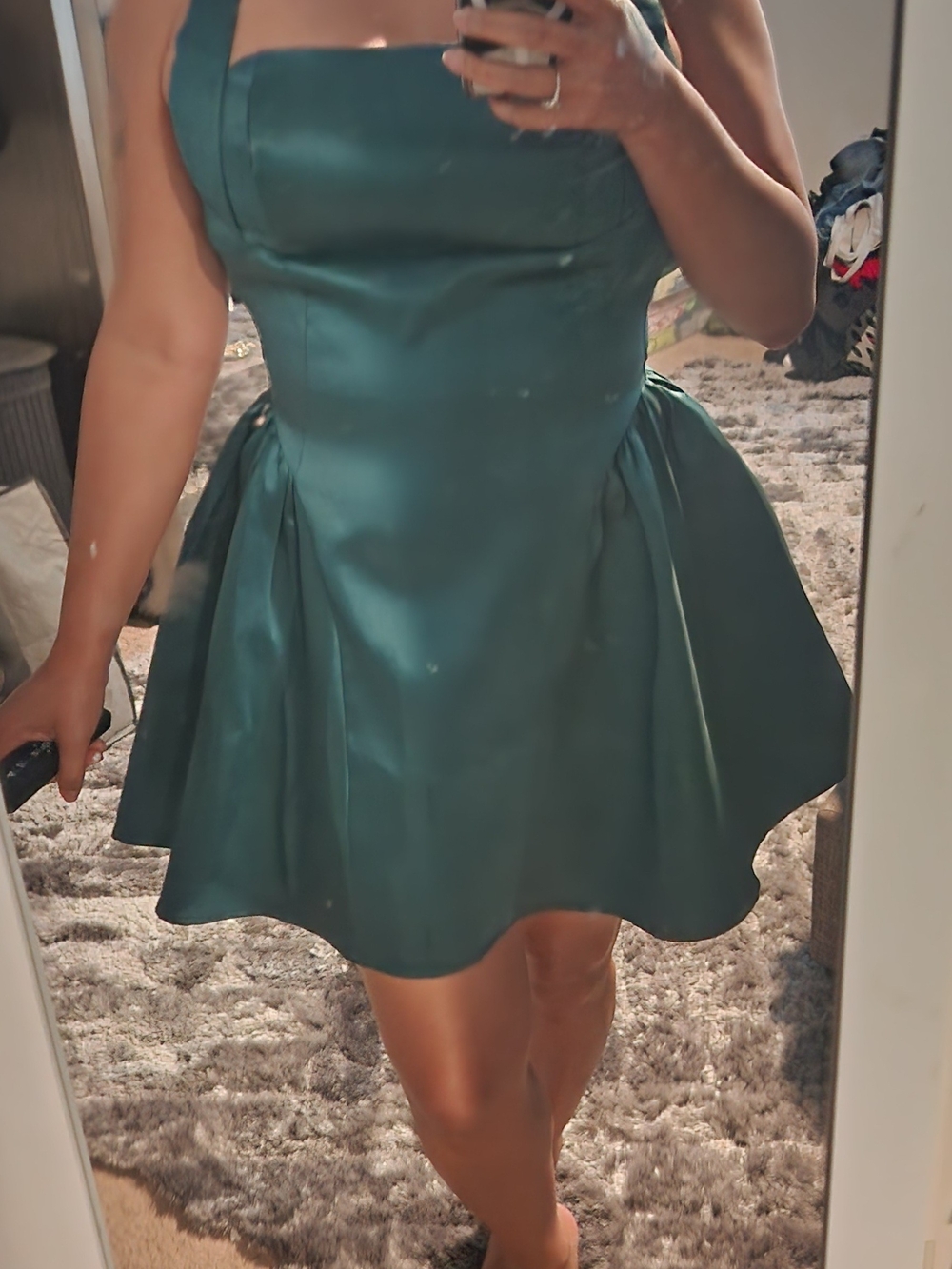 Fit & Flare Teal Satin Dress - Women